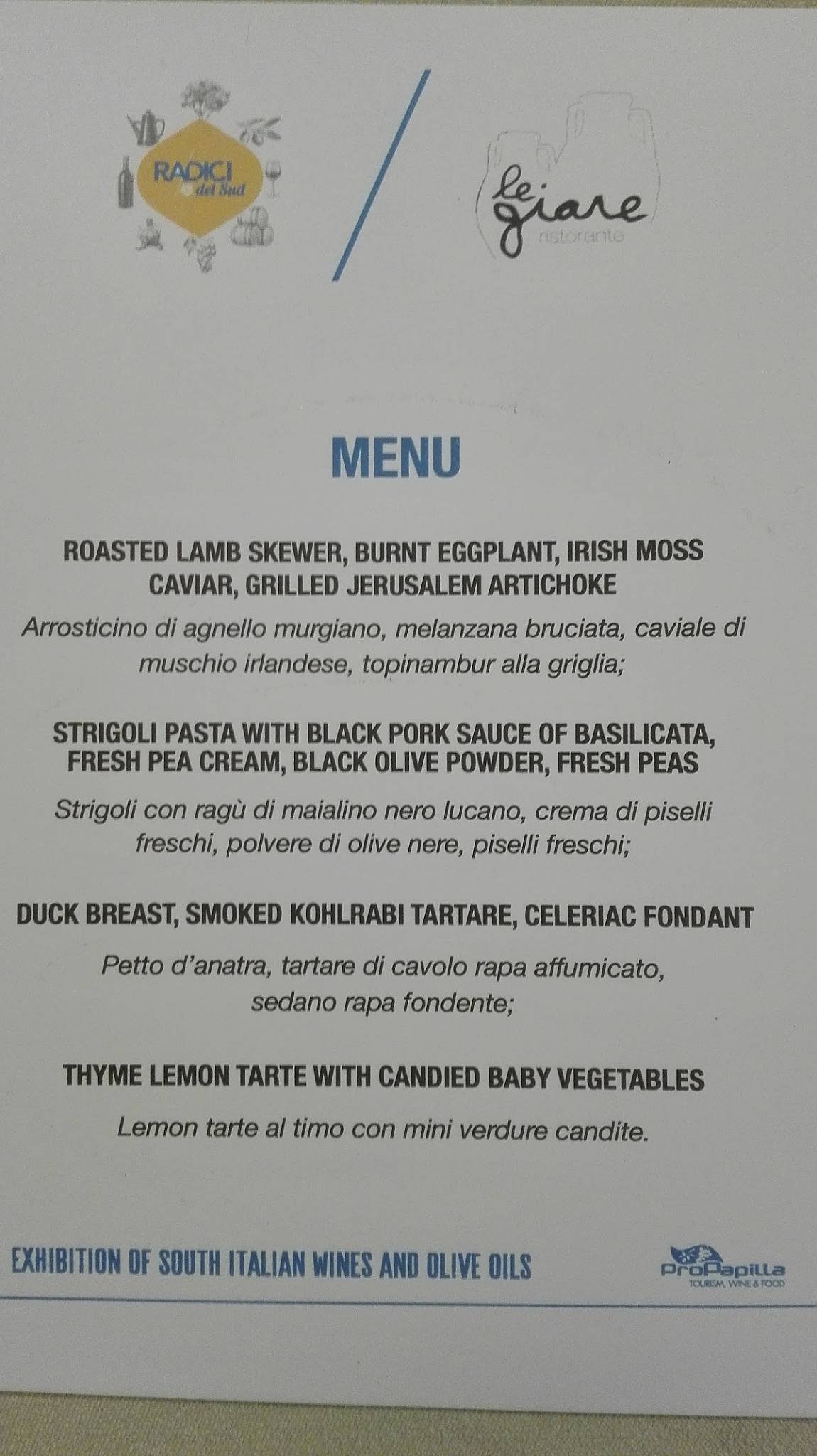 Menu di Le Giare 