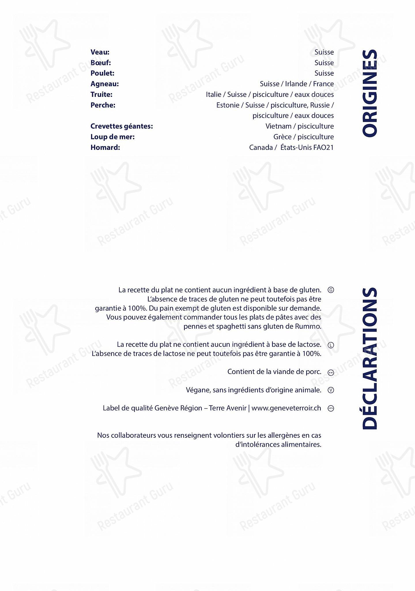 Restaurant Le Lacustre in Ginevra - Menu