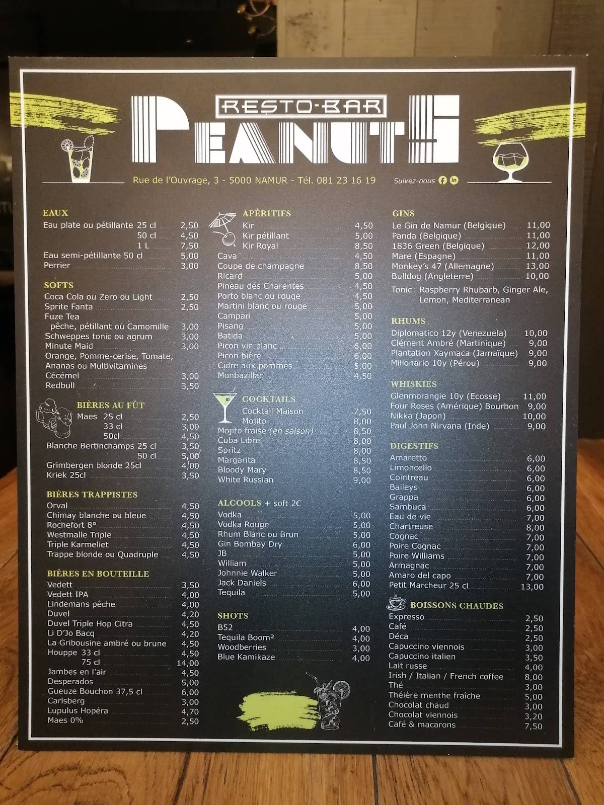 Menu au Le Peanuts, Namur