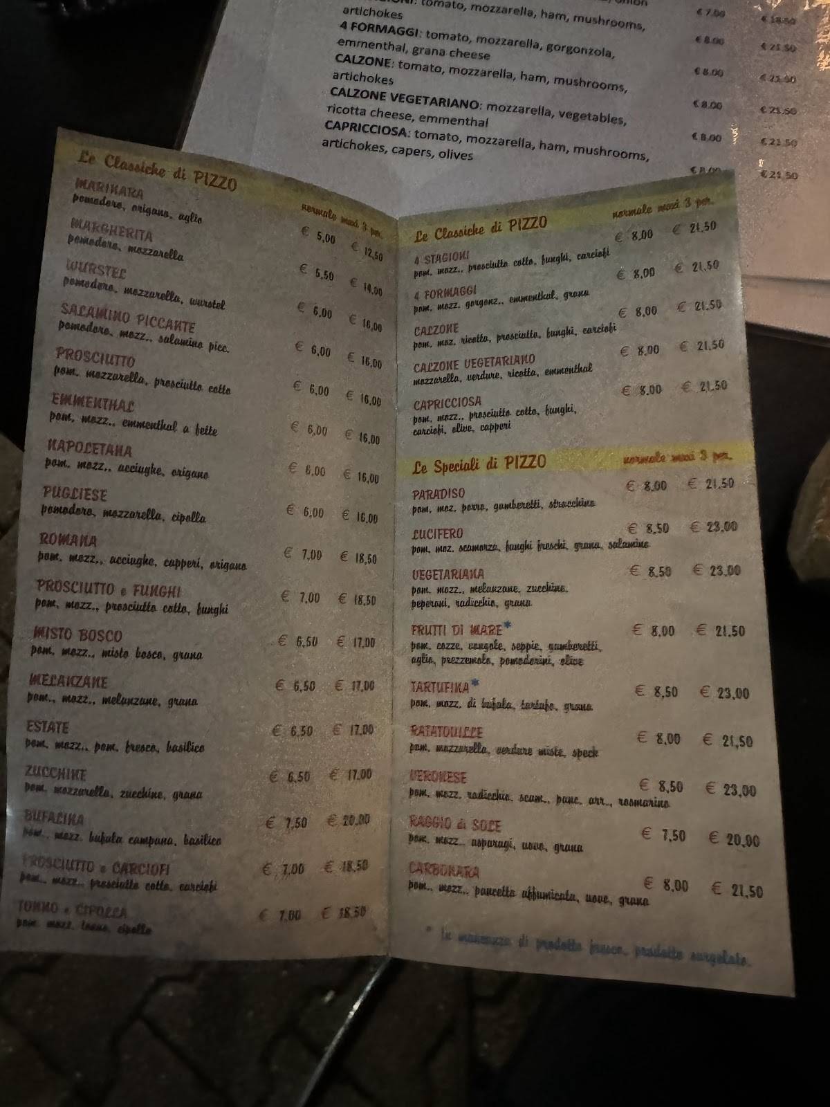 Menu di Le Pizze di Pizzo di Orlando Pizzolato 