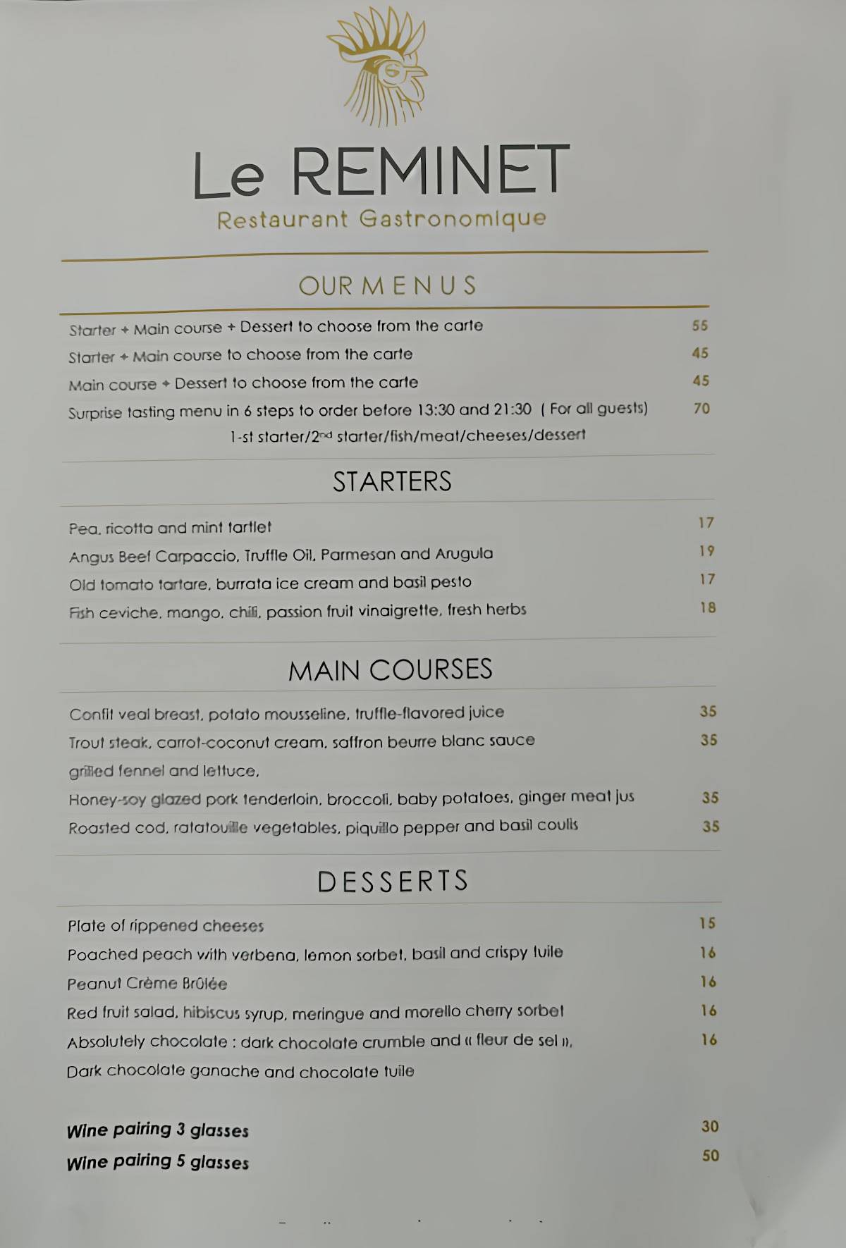 Menu de Le Reminet