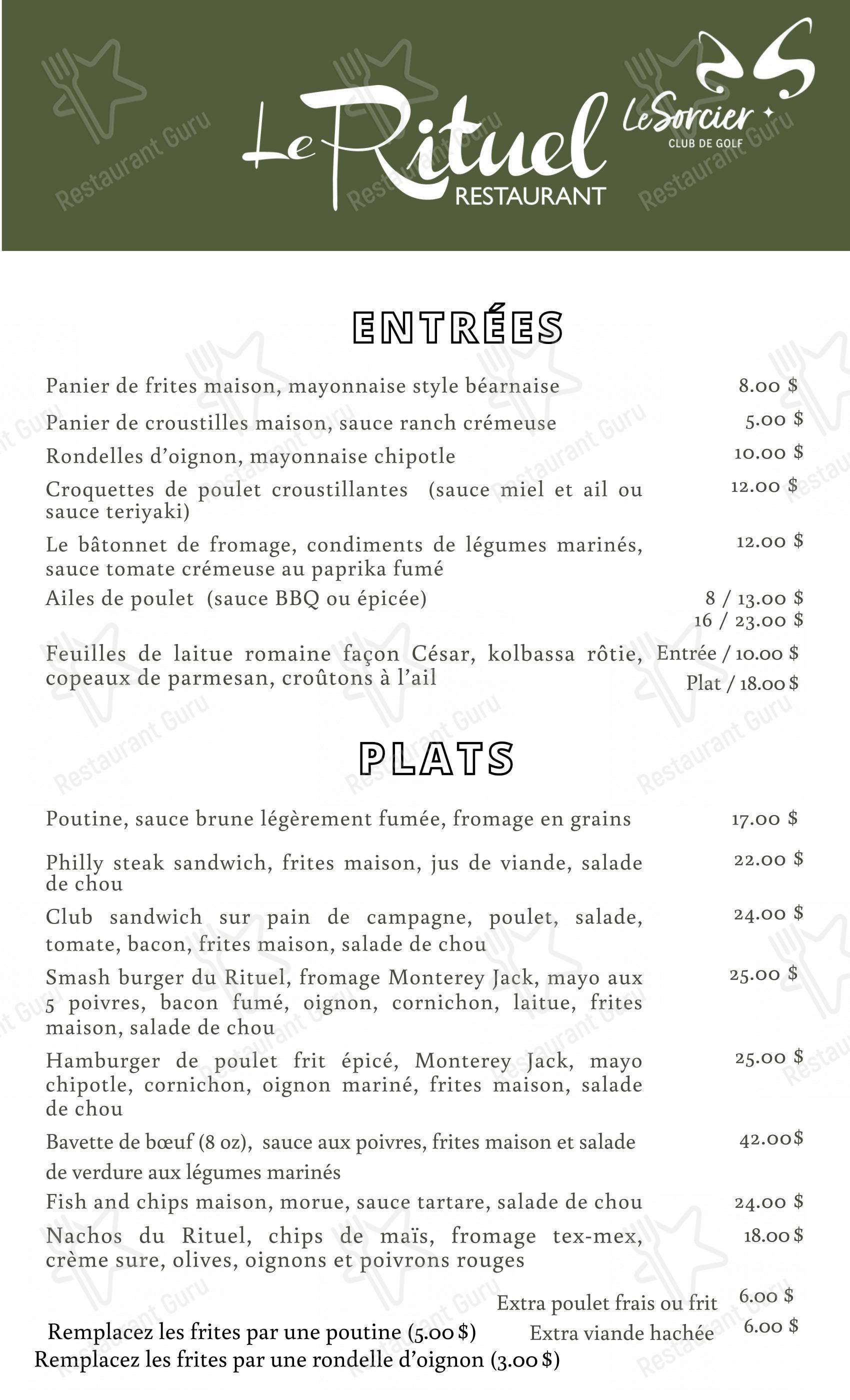 Menu bar pour Le Rituel restaurant