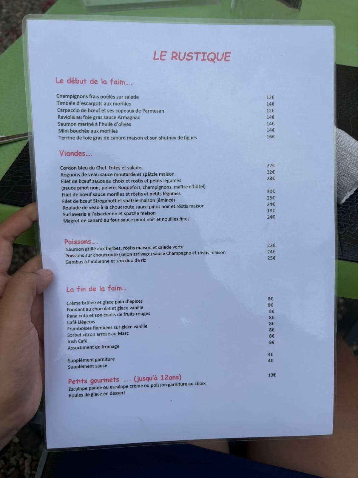 Menu de Le Rustique