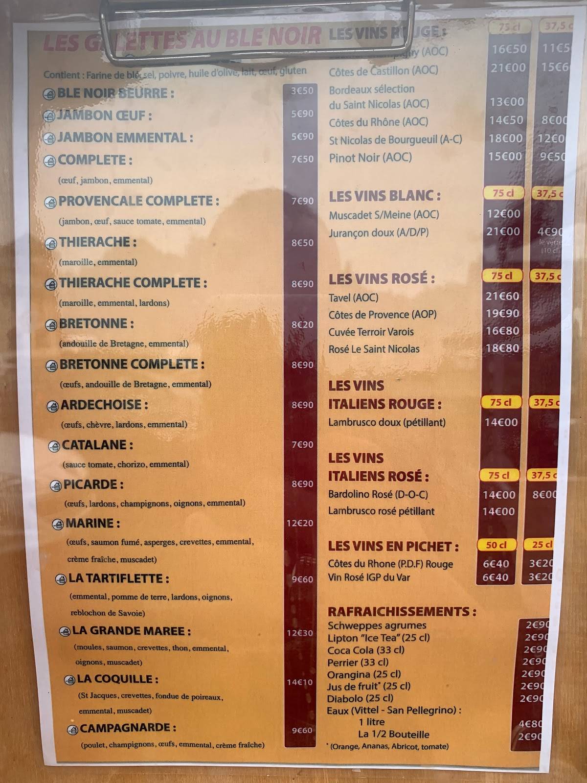 Menu de Le Saint Nicolas