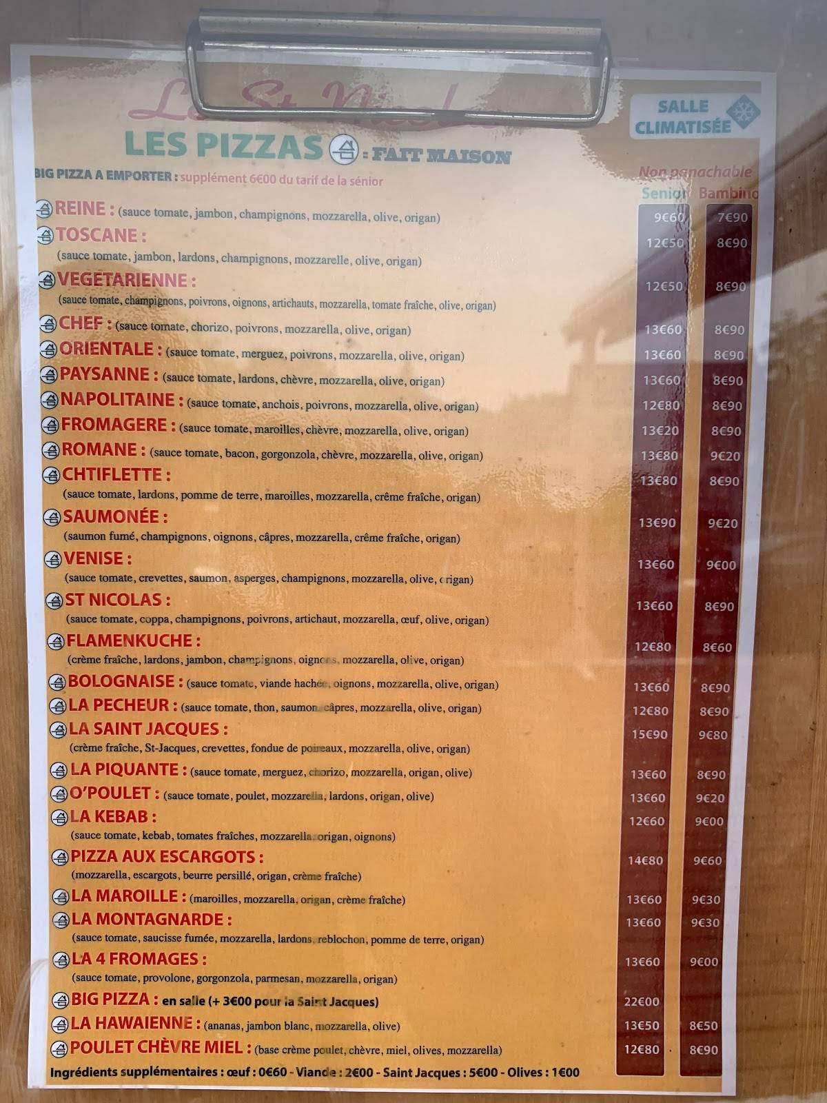 Menu de Le Saint Nicolas
