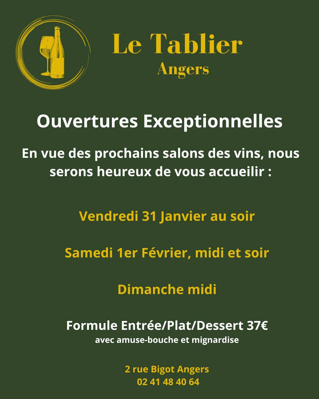 Menu de Le Tablier