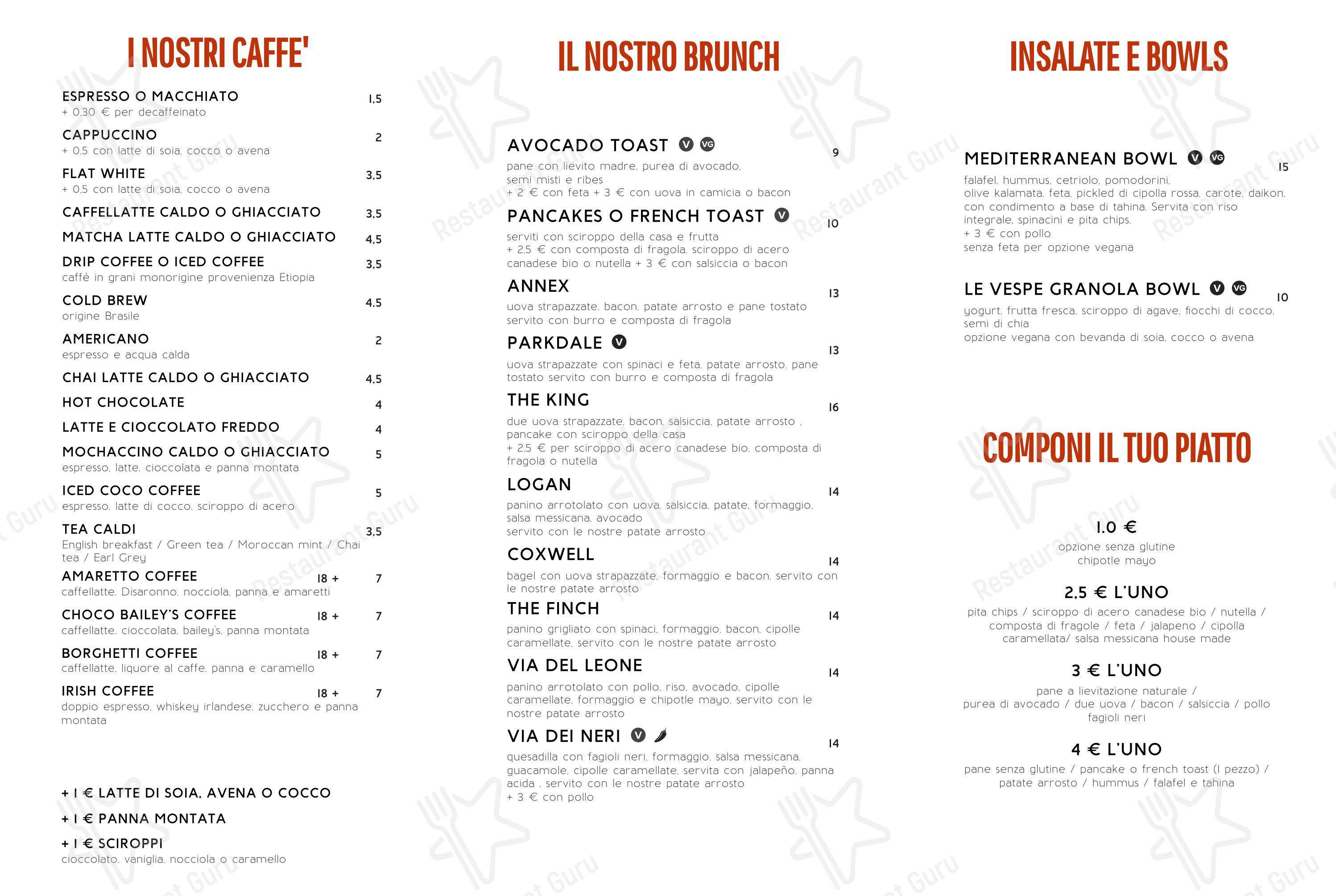 Menu per Le Vespe Cafè in Firenze