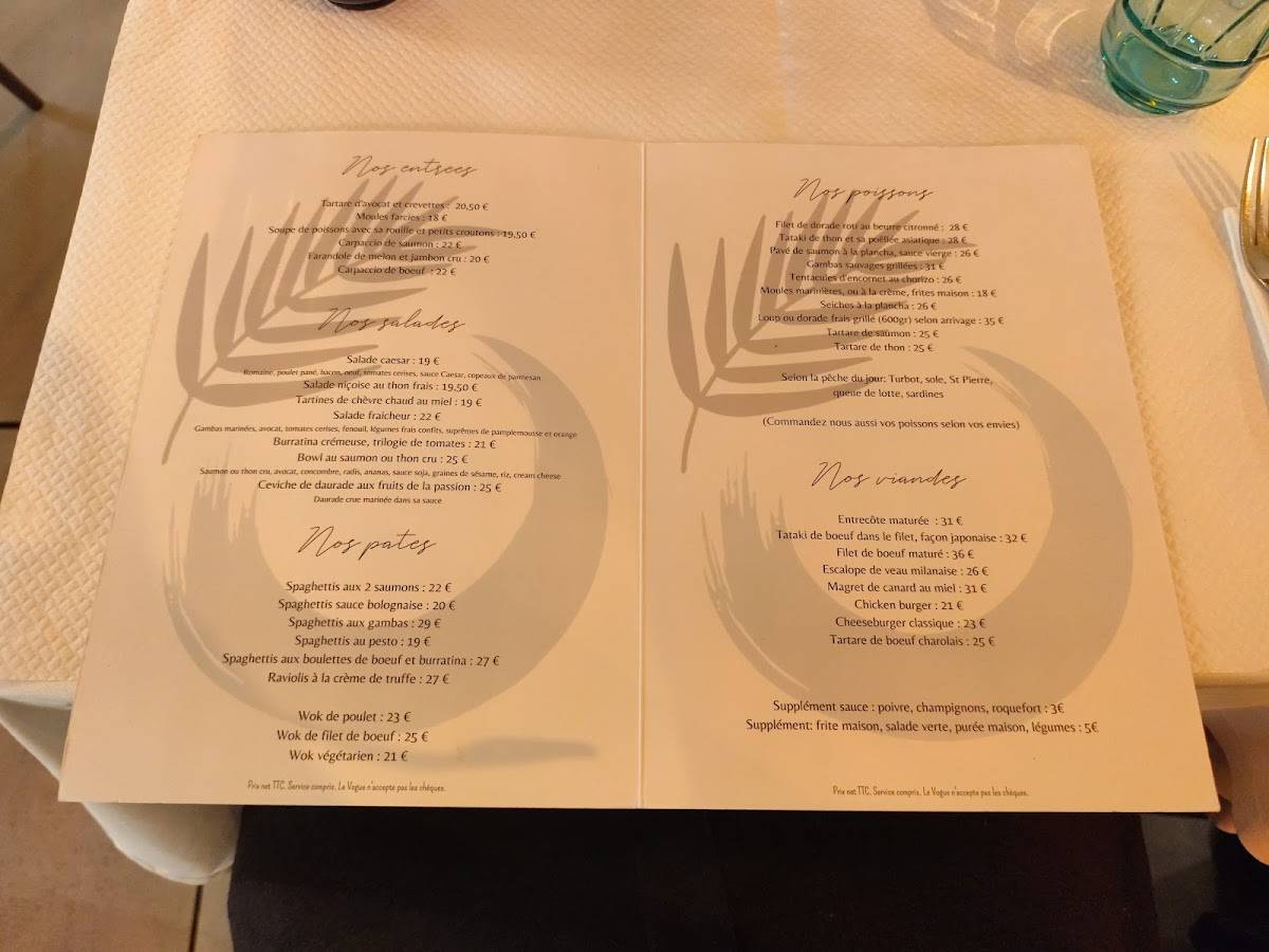 Menu de Le Vogue