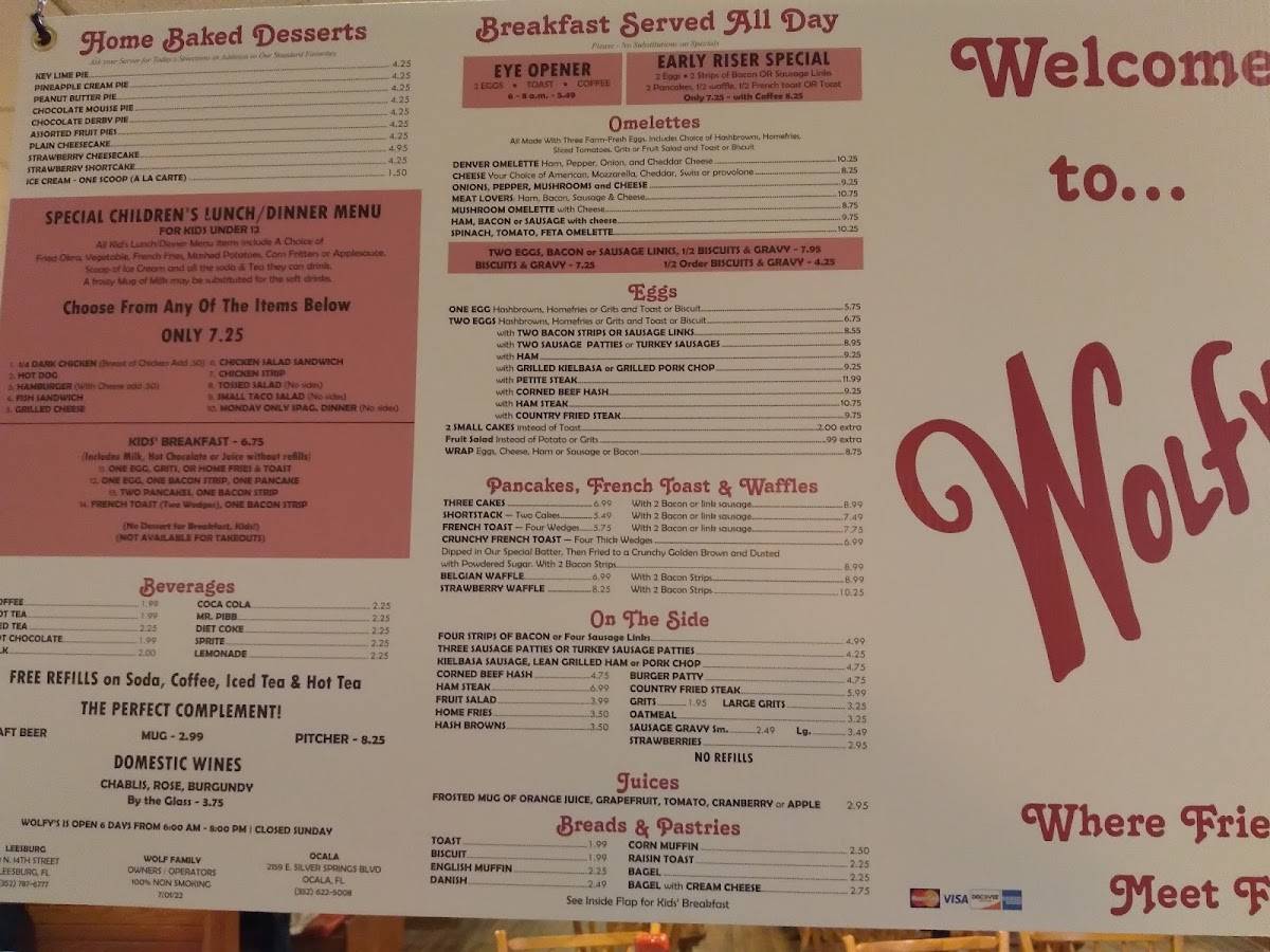 Menu at Wolfy’s Leesburg Restaurant, Leesburg