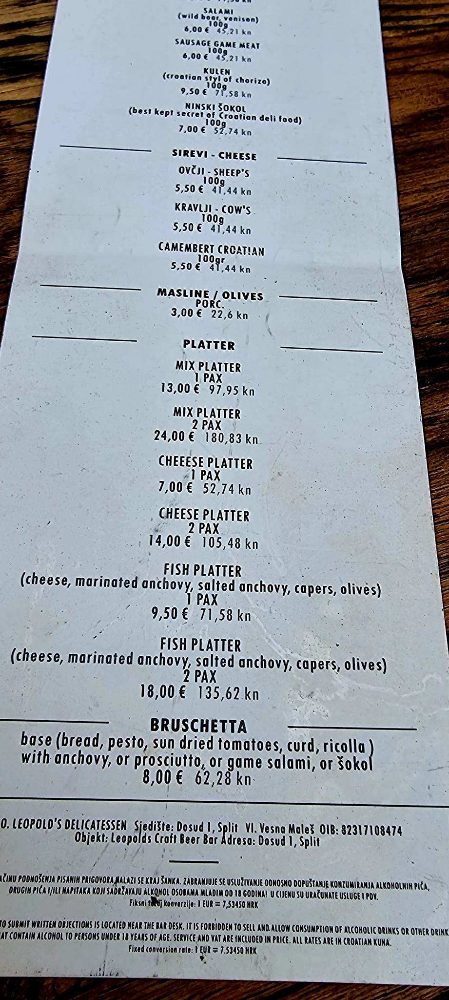Menu di Leopolds Craft Beer Bar 
