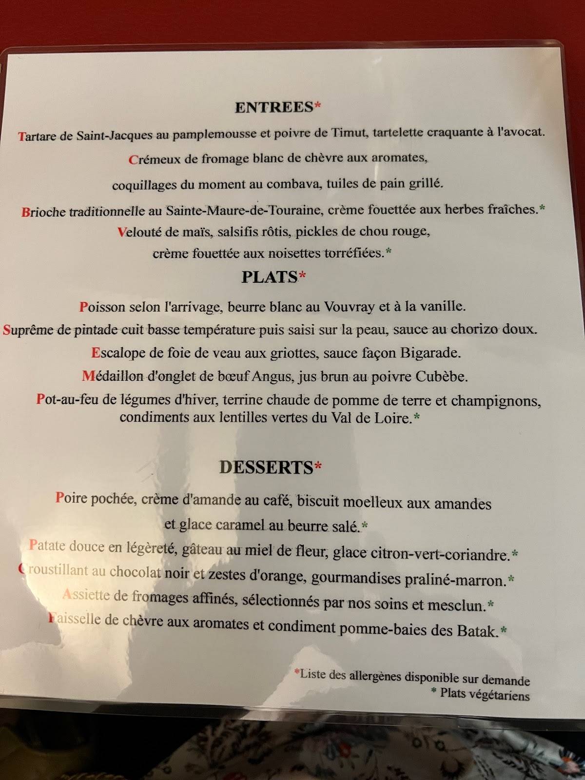 Menu de Les Banquettes Rouges