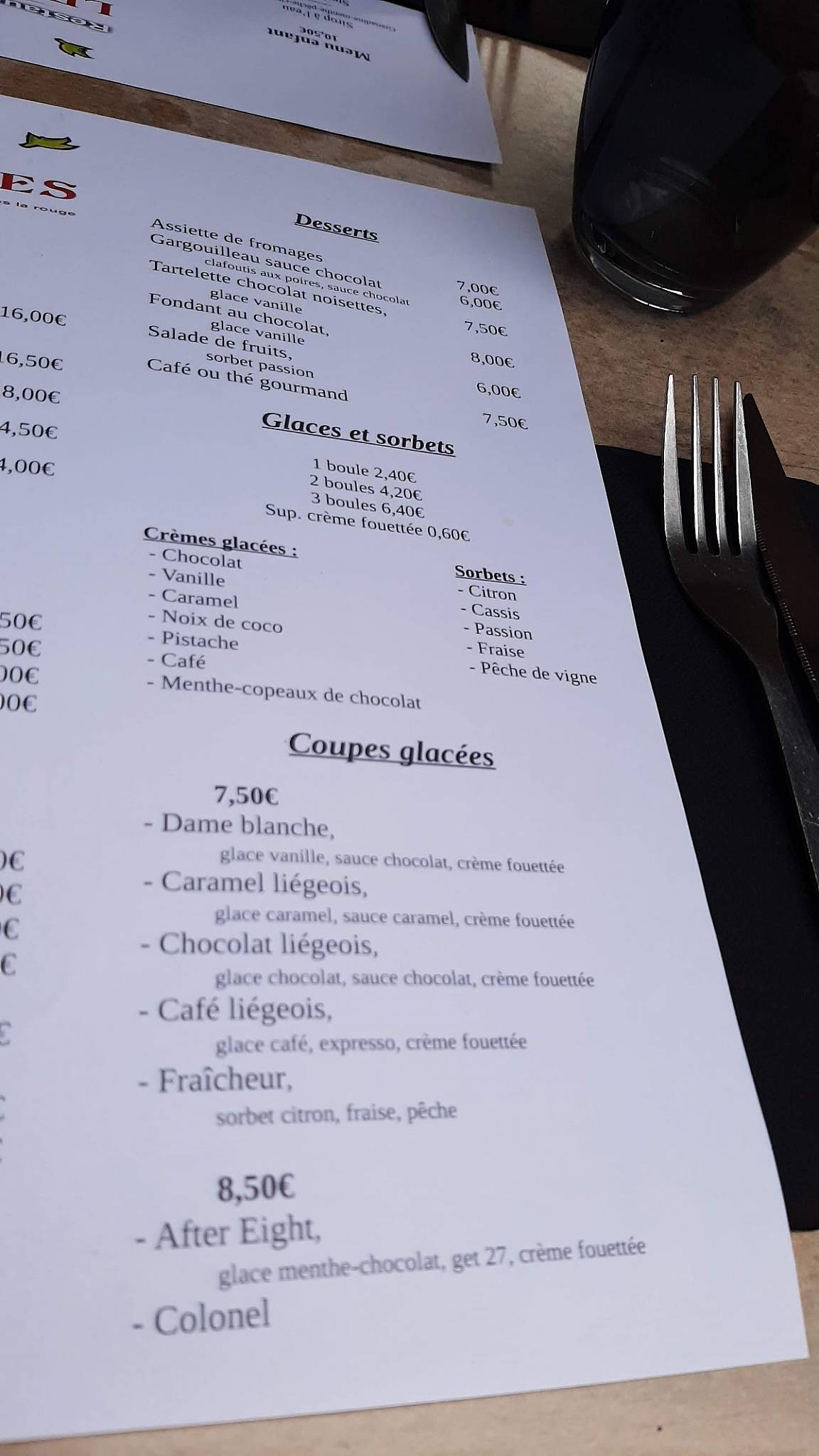 Menu de Les Pierres Rouges