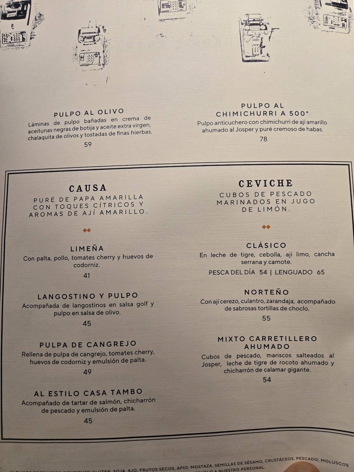 Carta de Casa Tambo Restaurant, Lima