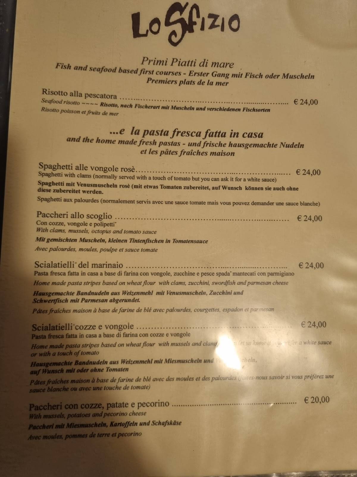 Menu di Lo Sfizio 