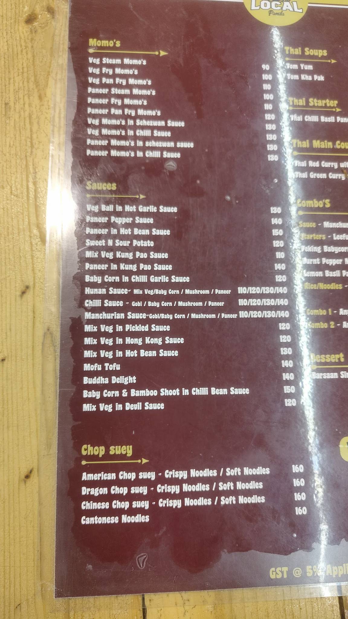 Local Panda menu