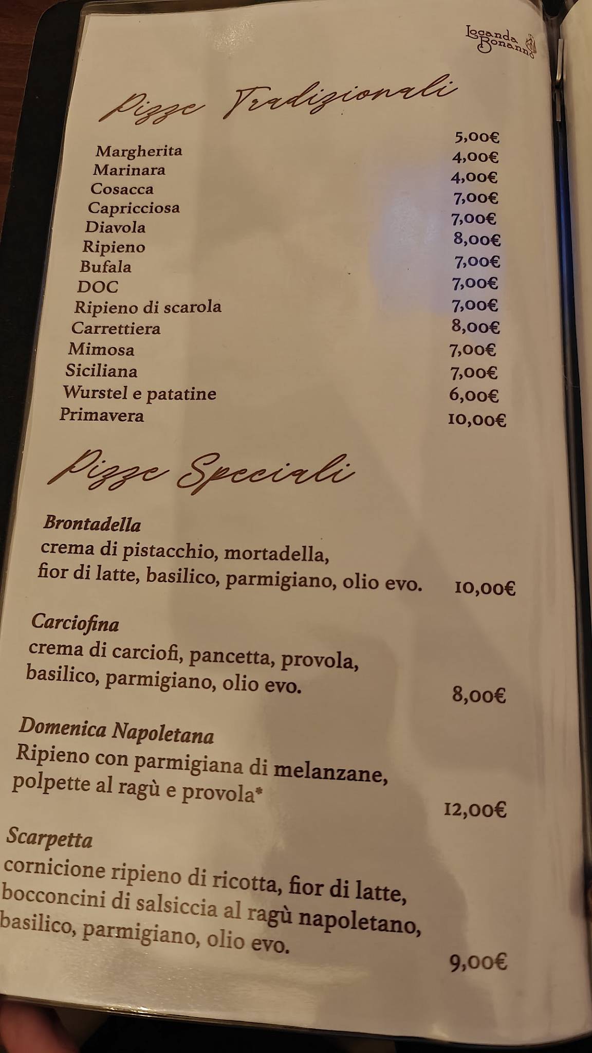 Menu di Trattoria Locanda Bonanno 