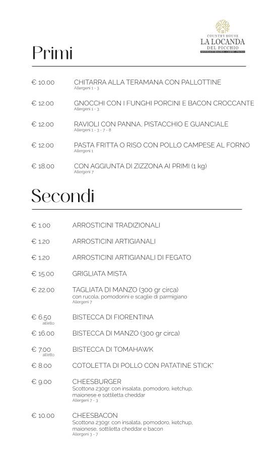 Menu di La Locanda Del Picchio 