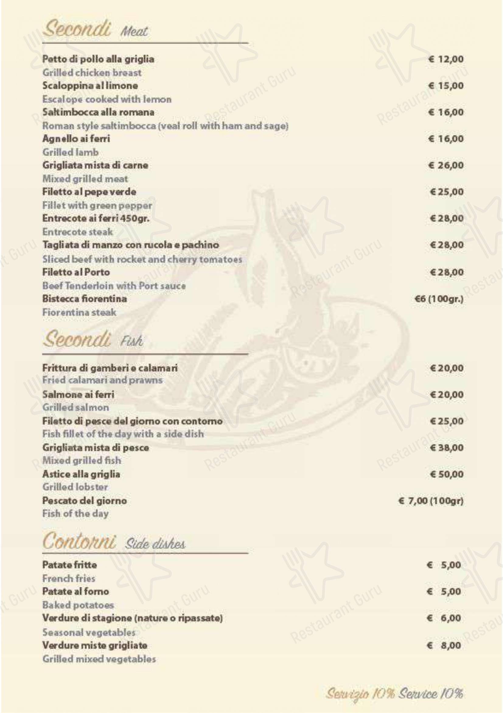 Menu pour Locanda Giulietta e Romeo dans Rome