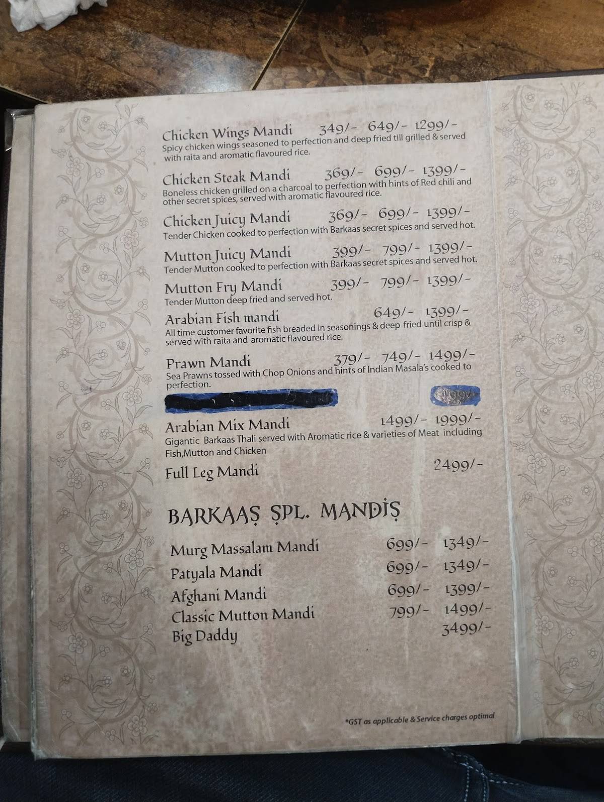 Barkaas Indo-Arabic Restaurant menu