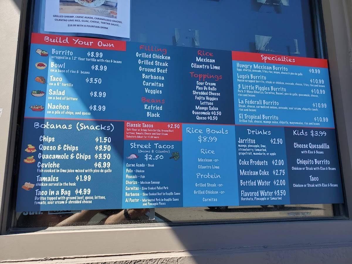 Menu at Lugo’s Taco Street restaurant, Bad Axe