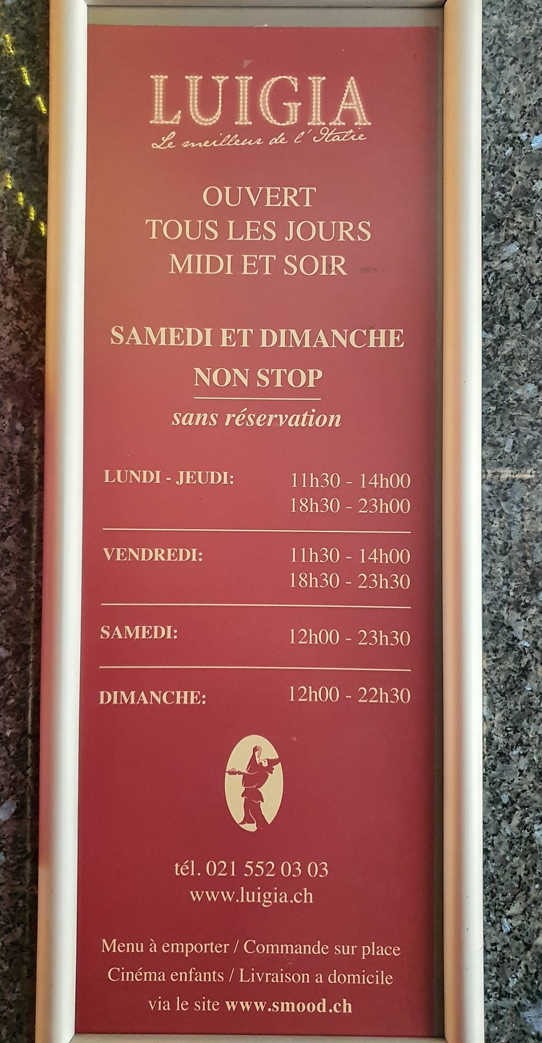 Menu di Luigia Lausanne 