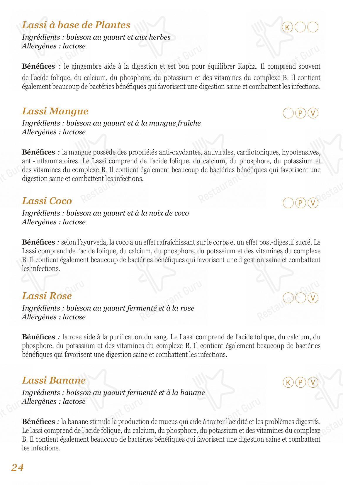 Menu pour LunchBox, salle à manger végétarienne ayurvédique dans Beaune