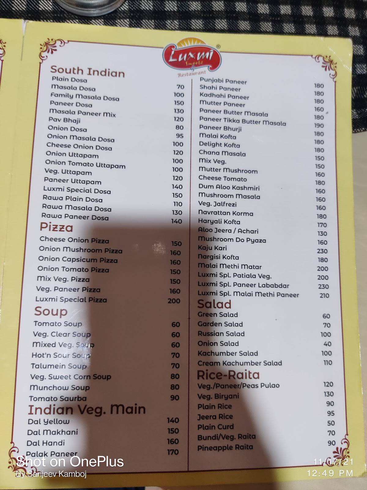 Luxmi Sweets menu