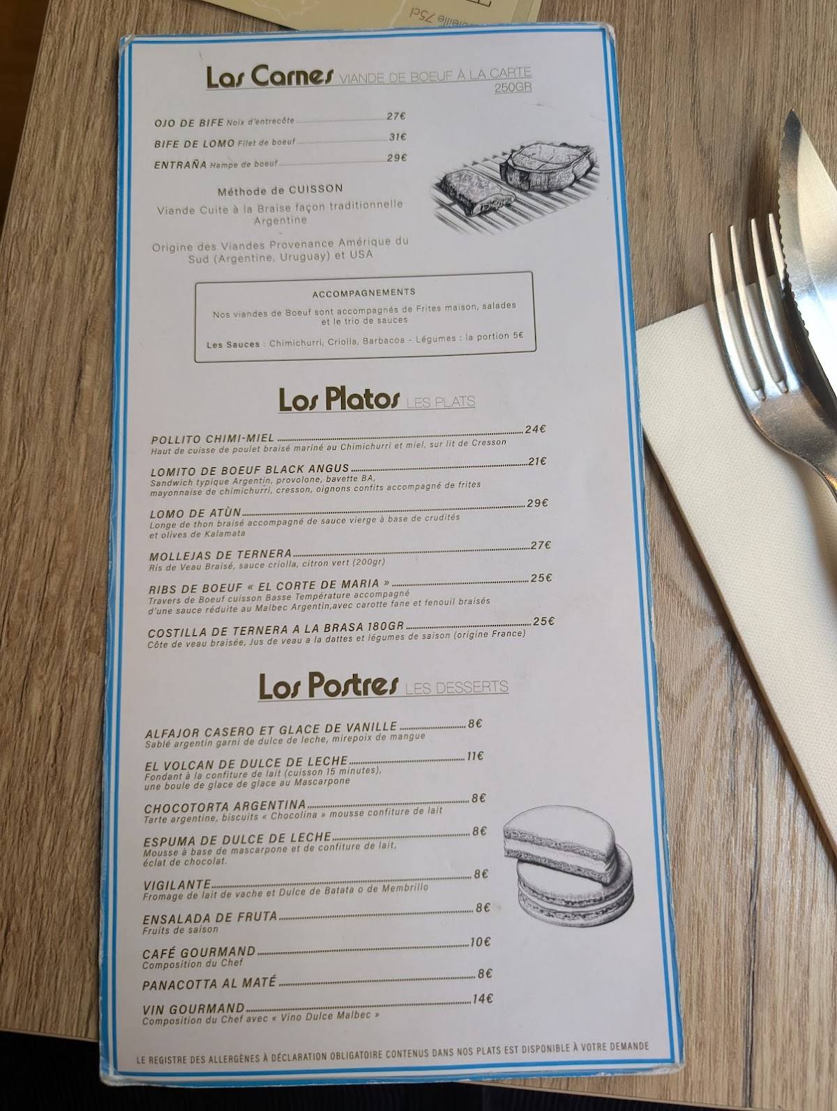 Menu de Milonga Restaurante
