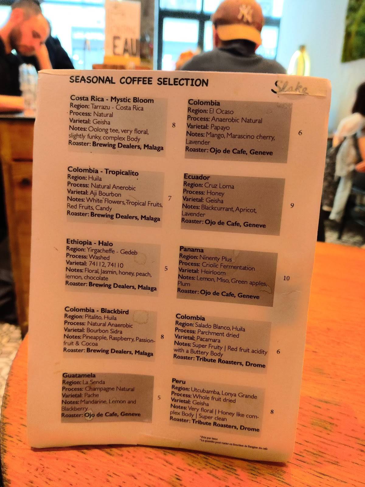 Menu de Slake - Coffee shop - Jacobins