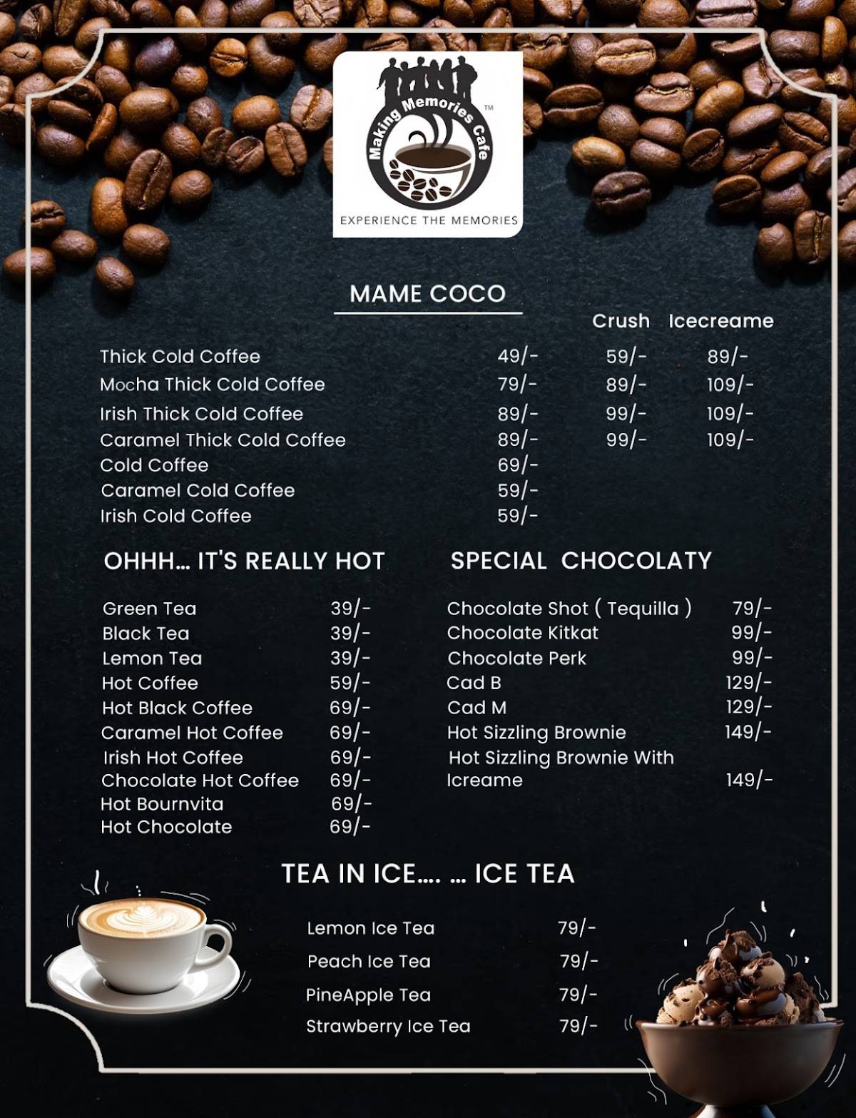 MAKING MEMORIES CAFE menu