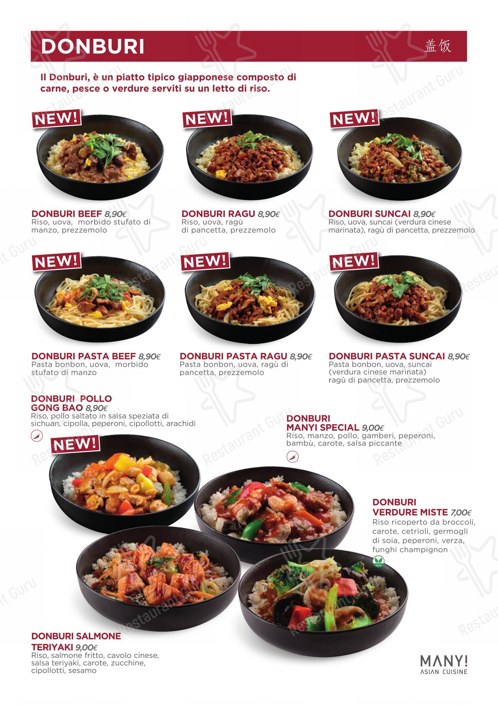 Menu di MANYI - Bologna - Menu bar