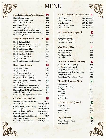 MASALA NAMA menu