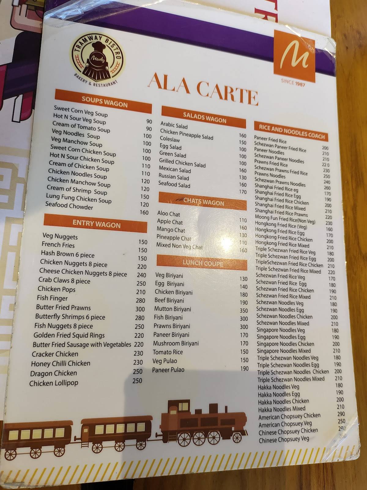 MODY TRAMWAY BISTRO menu