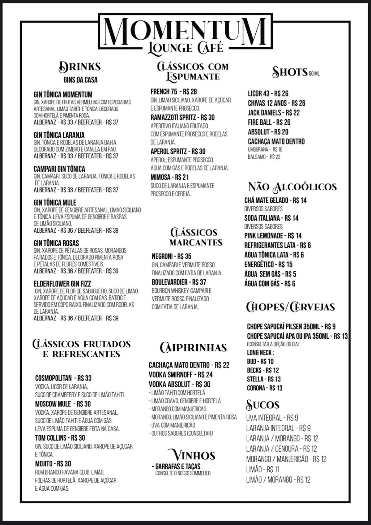 Momentum Lounge Café cardápio