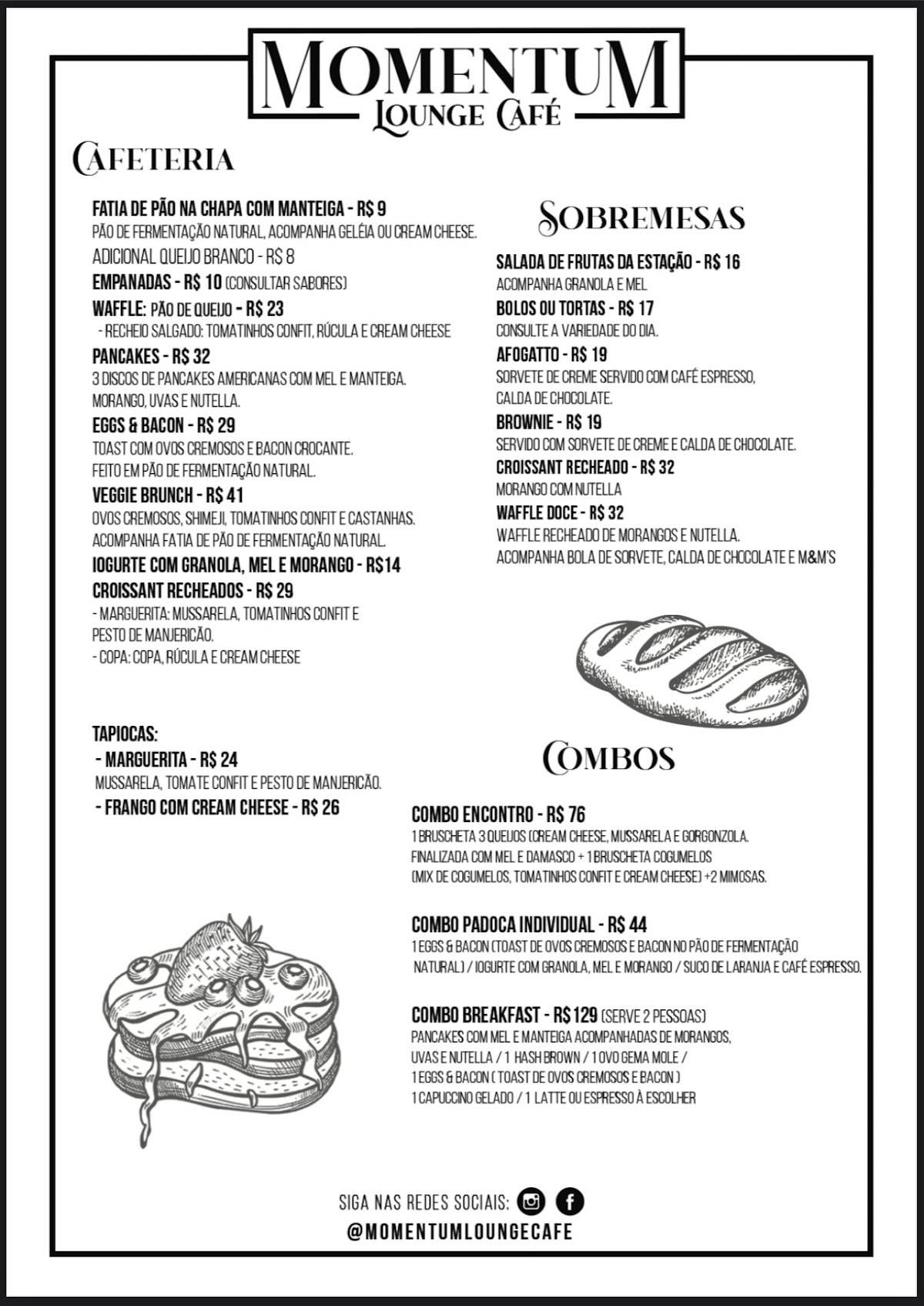 Momentum Lounge Café cardápio