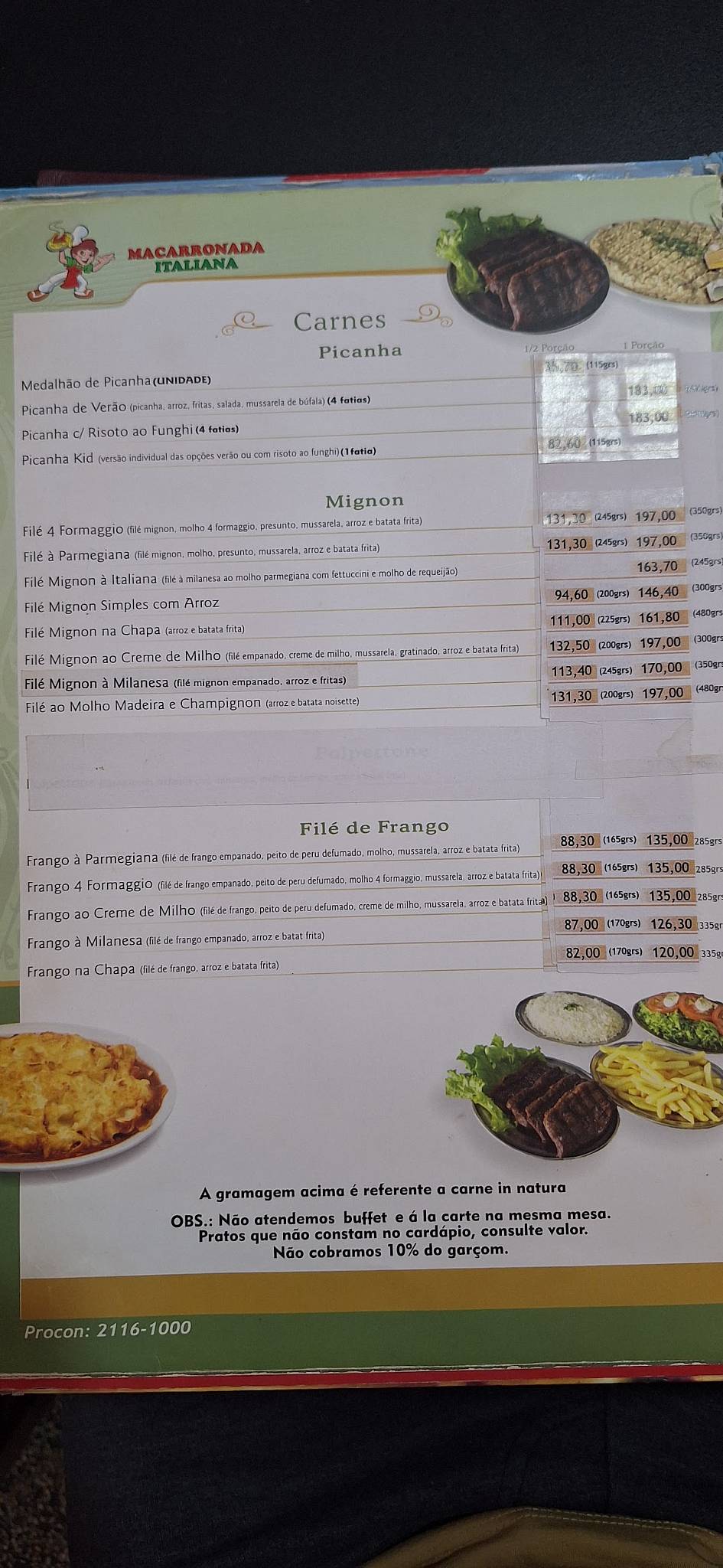 Macarronada Italiana cardápio