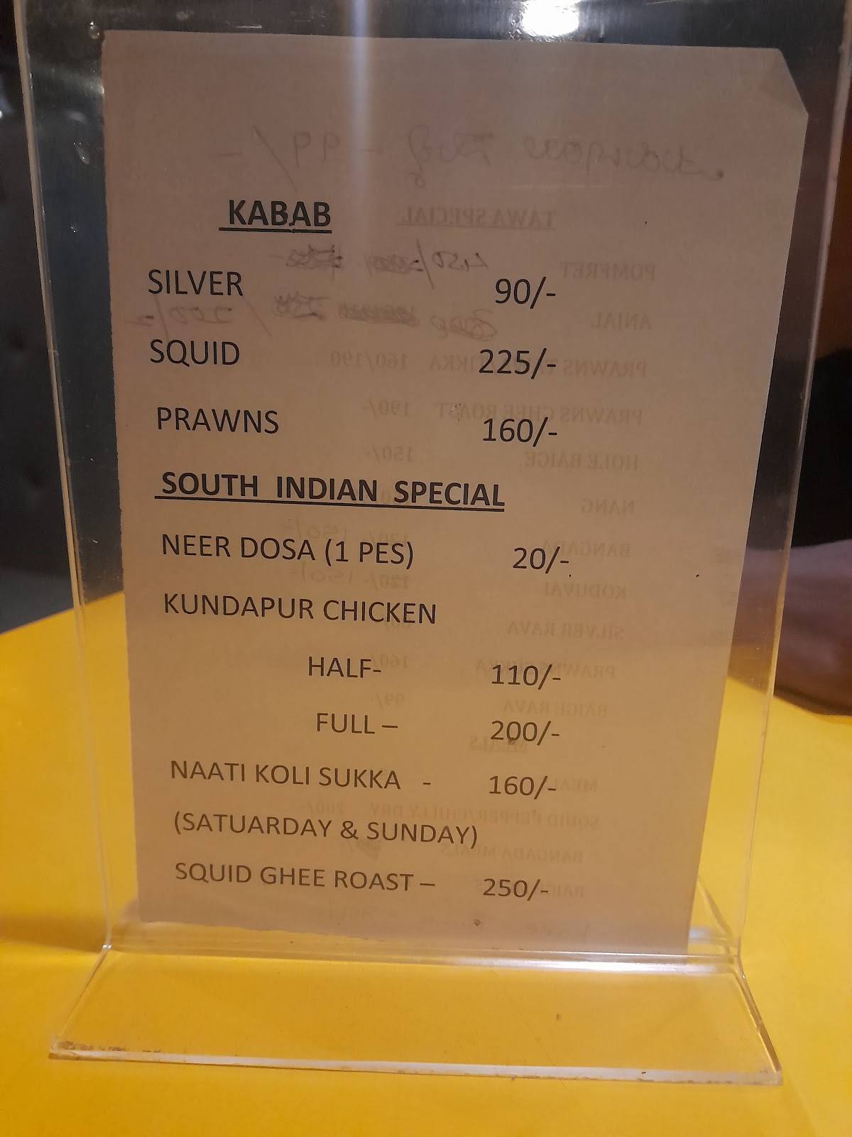 Mahalakshmi cafe menu