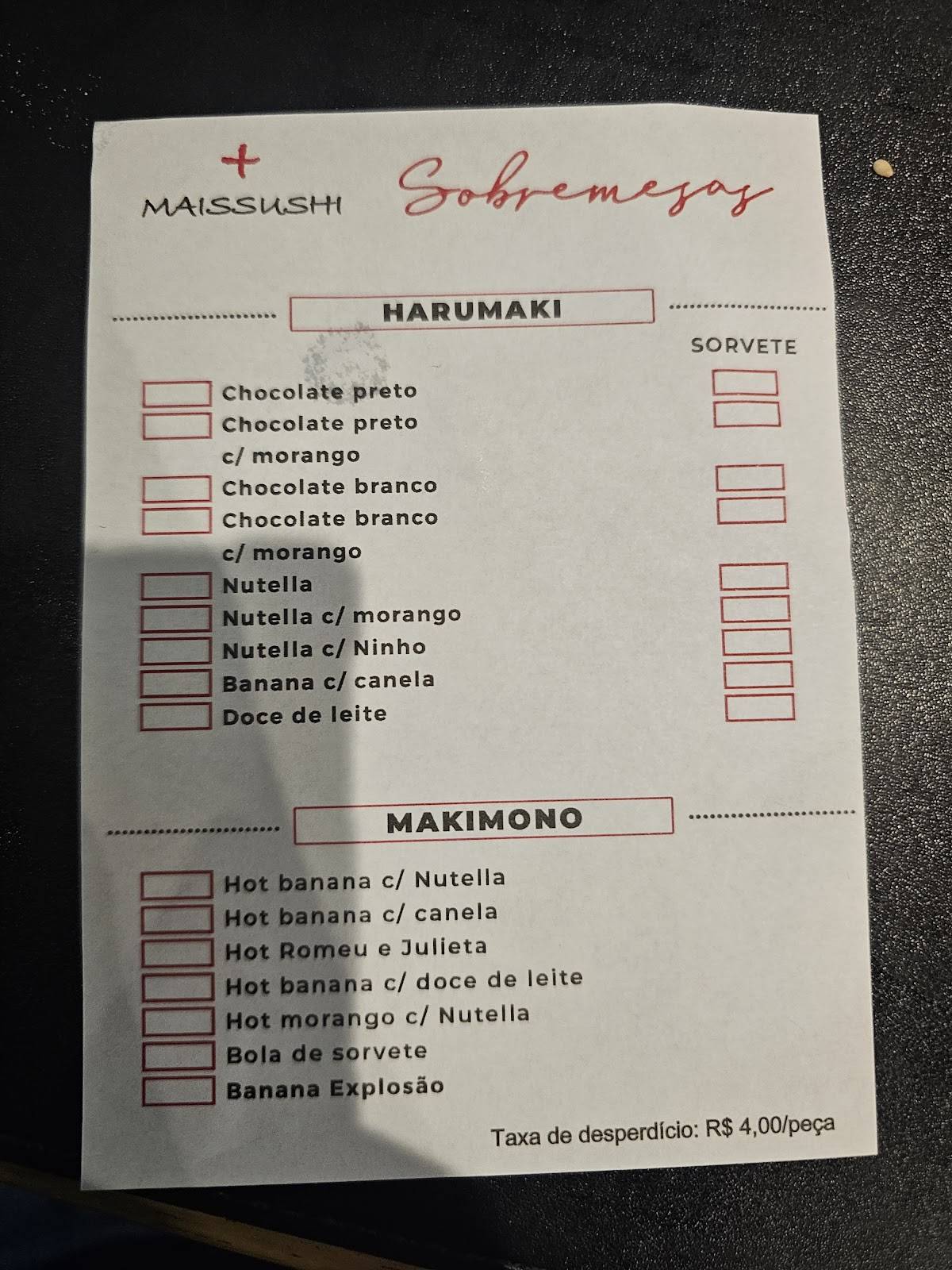 Mais Sushi cardápio