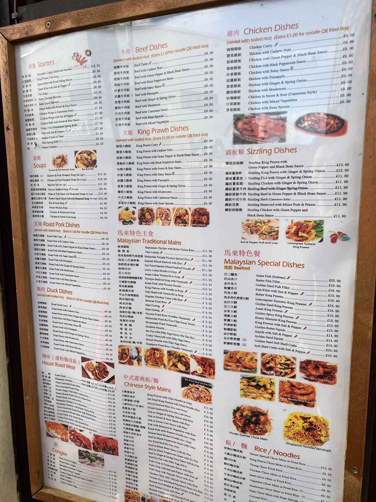 Menu at Malaysian Delight restaurant, Birmingham