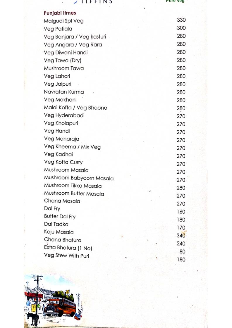 Malgudi Tiffins menu