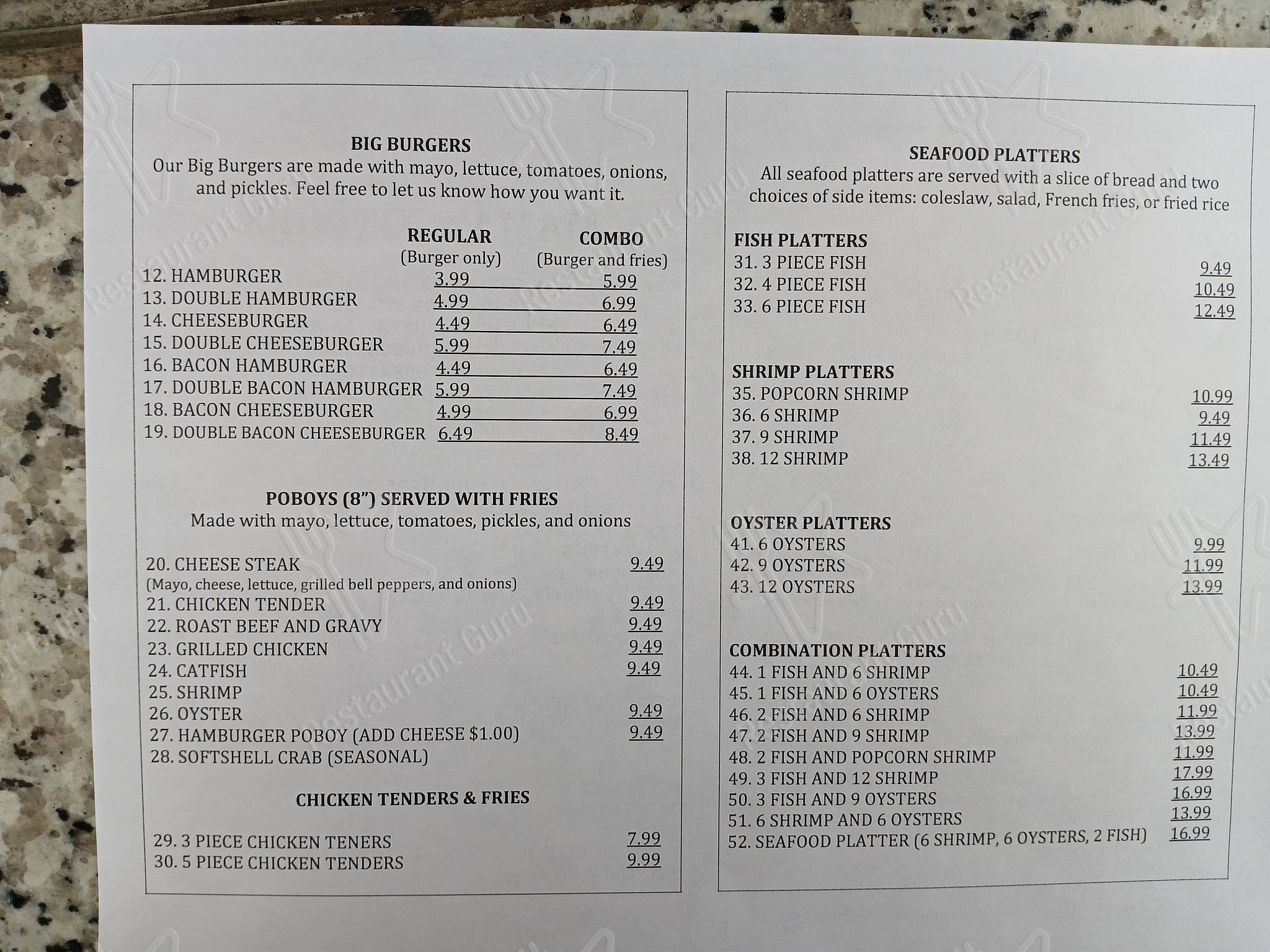 Menu at Mama's Kitchen restaurant, Cut Off
