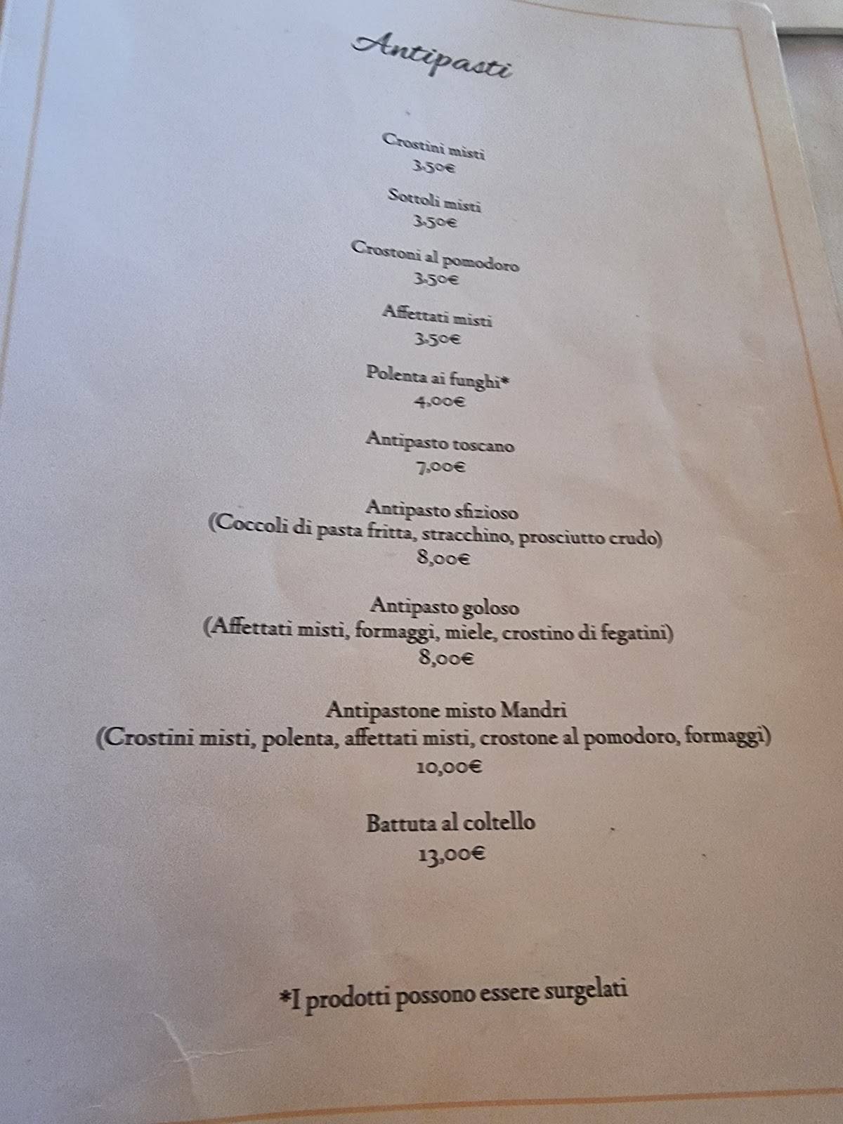 Menu di Mandri 