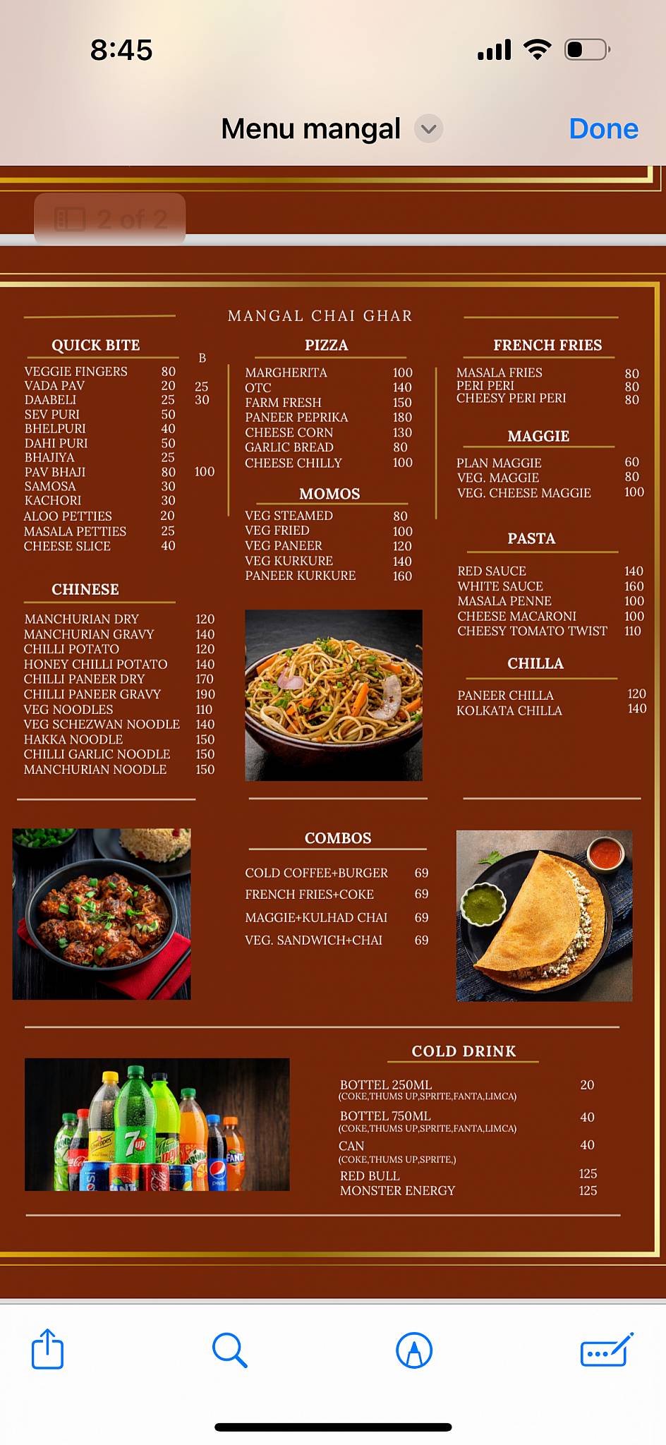 Mangal chai ghar menu