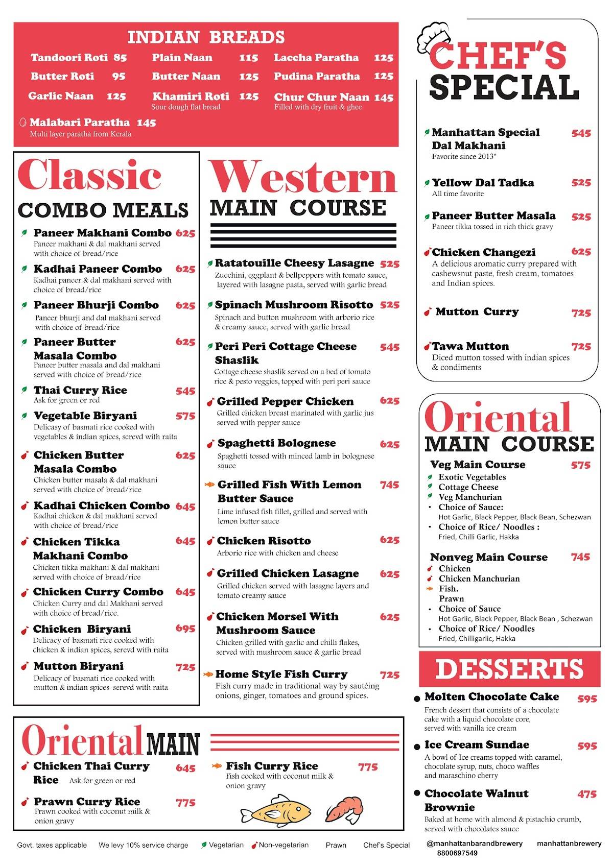 Manhattan Bar & Brewery menu