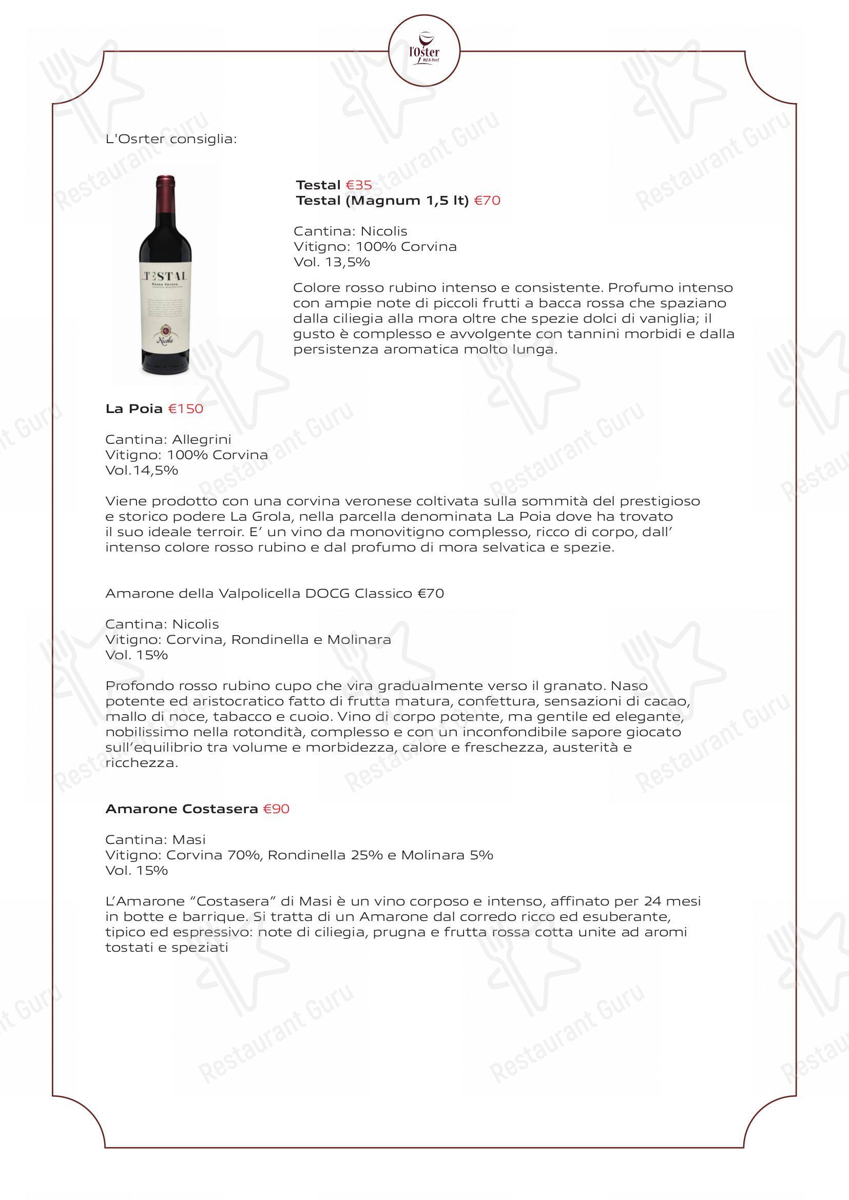 Крафт меню per L'Oster Bif & Beef Restaurant in Grassobbio