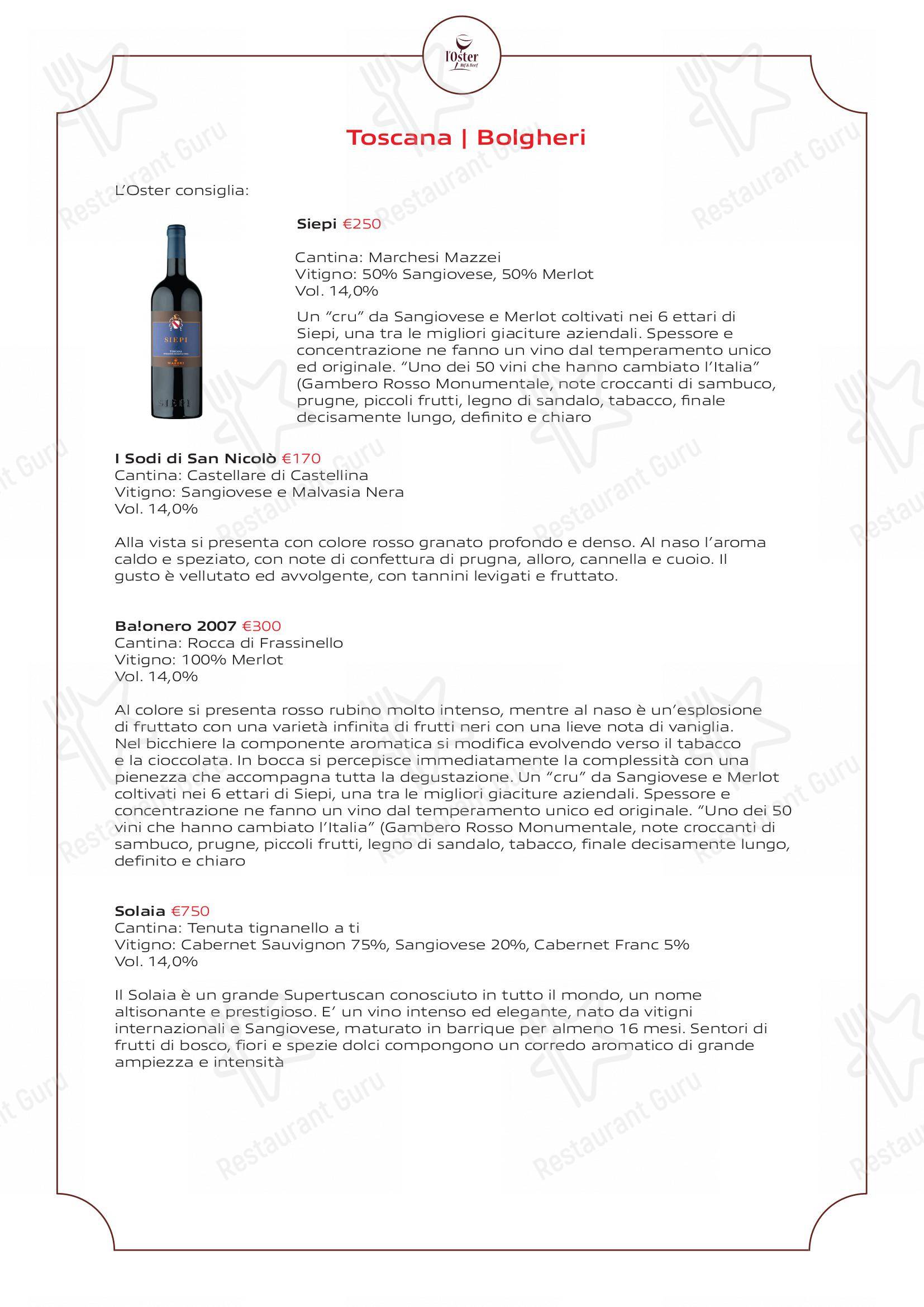 Крафт меню per L'Oster Bif & Beef Restaurant ristorante