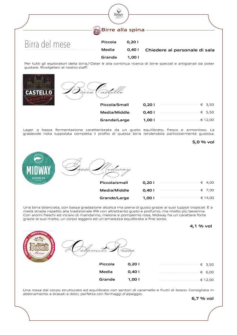 Menu di Ristorante - Pizzeria L'Oster Bif & Beef 