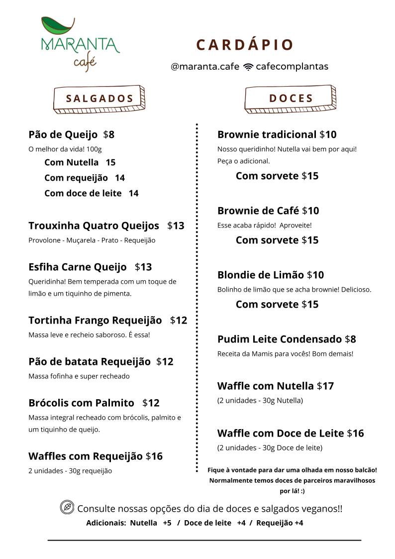 Maranta Café cardápio