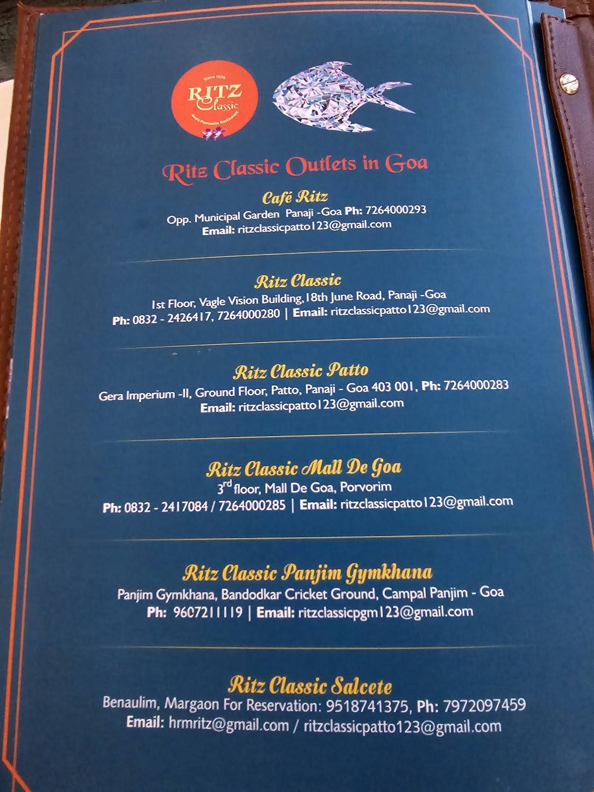 Ritz Classic Margao menu
