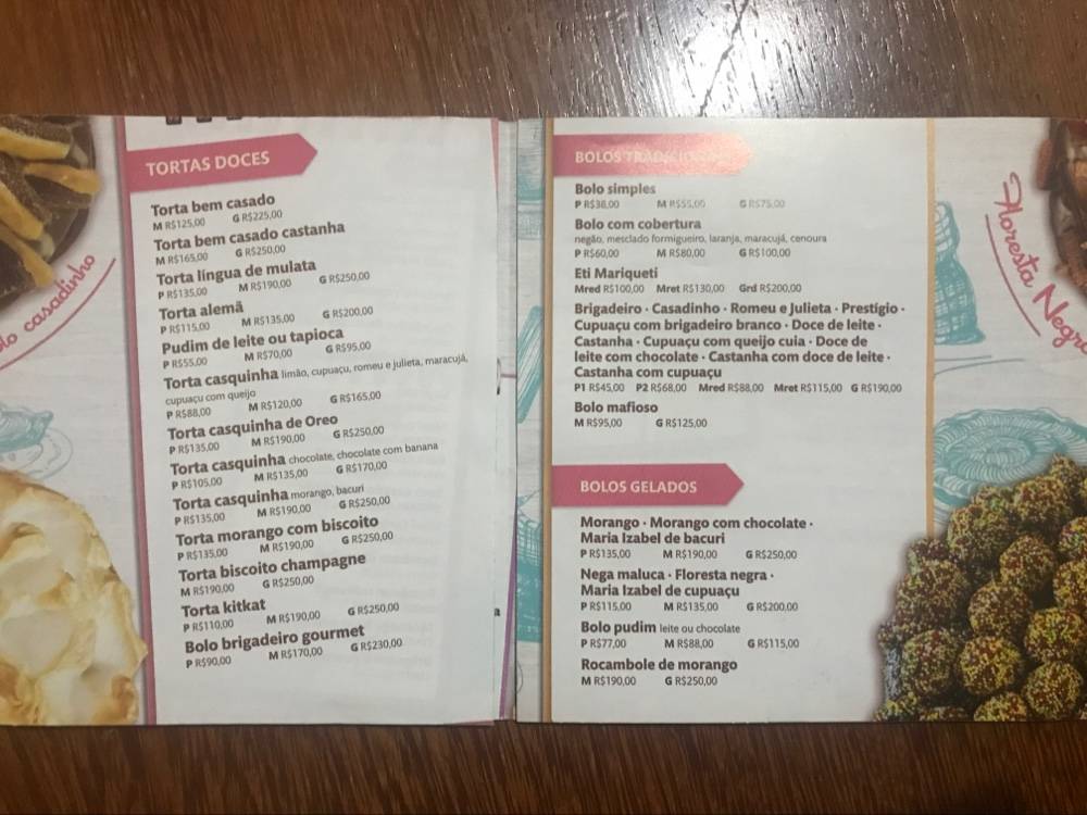 Mariqueti Doceria cardápio